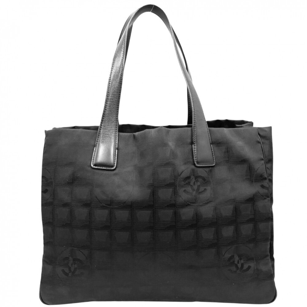 CHANEL Black Leather Logo Tote Bag